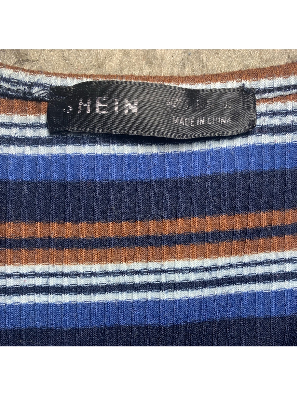 SHEIN Blue & Brown Striped V-Neck Long Sleeve Top - Picture 6 of 6
